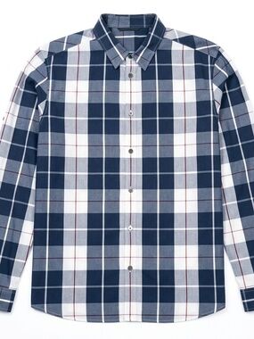 Jack & Jones Long Sleeve Plaid Check Shirt — Navy / White / Burgundy — Size M